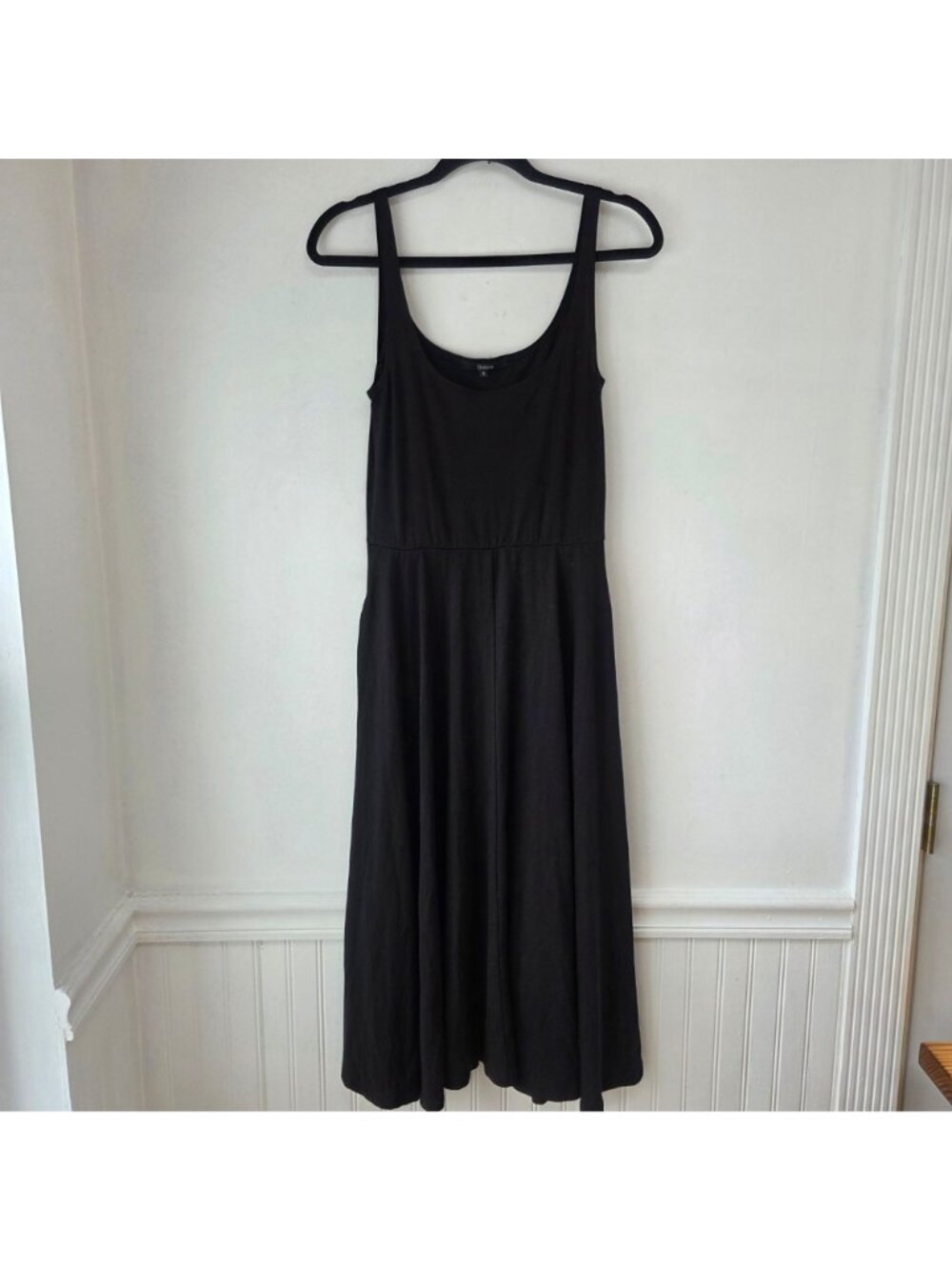 Quince Tencel Jersey Fit & Flare Black Midi Dress Capsule Wardrobe Women's S - Picture 2 of 9